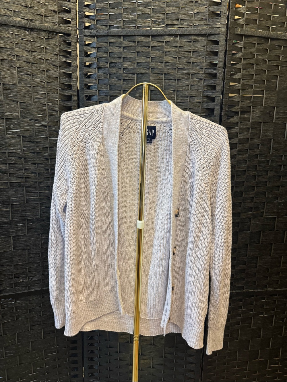 GAP Women's Cream Open-Front Knit Cardigan with Button Detail